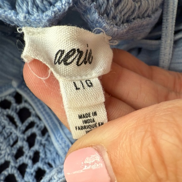 Aerie Women’s Crochet Maxi Dress Beach Swim Cover Up Blue Open Knit L - Picture 4 of 8